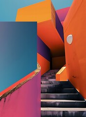 Wall Mural - Modern Building Stairs with Colorful Walls