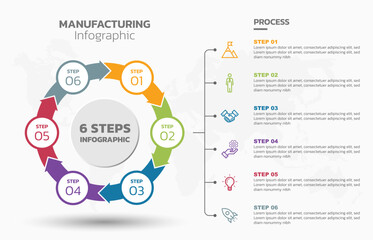 Visual data presentation. Cycle diagram with 6 options. Pie Chart Circle infographic template with 6 steps, options, parts, segments. Business concept. Editable pie chart with sectors. Single layer.