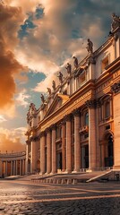 St Peters Basilica Facade in Rome During Sunset