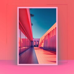 Wall Mural - Minimalist Pink and Blue Architectural Illustration