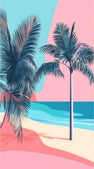 Wall Mural - Palm Trees and Beach in a Minimalist Design