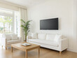 © niwat - Minimalist interior design of modern living room with white sofa against tv