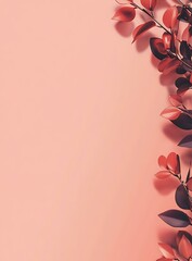 Canvas Print - Red Leaves on Pink Background Minimalist Photography