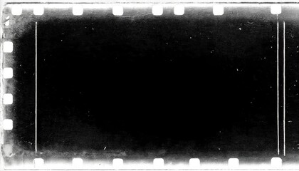 Wall Mural - Grungy Blank Vintage 35mm Film Strip Frame with Scratches and Dust Marks, Isolated on Black Background. Retro Analog Photography Concept or Old Film Negative Aesthetic