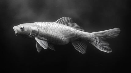 Elegant Koi Fish Swimming in Black and White