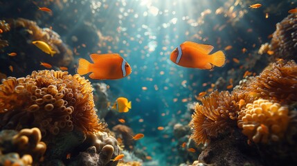 Diving. Underwater world. Coral reef and fish in the sea. Ocean coral reef underwater. Marine world underwater background. Colorful tropical fish. Ecosystem. Underwater world coral fish landscape