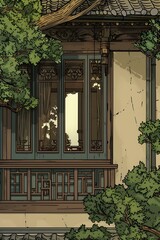 Wall Mural - Traditional Chinese Architecture Illustration