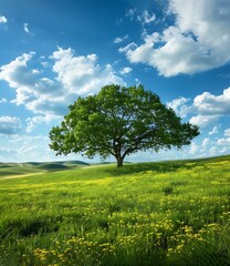 Wall Mural - Lone Tree in a Field of Green