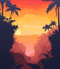 Canvas Print - Sunset over a Tropical Jungle