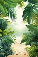 Wall Mural - Tropical Green Leaves Background Illustration