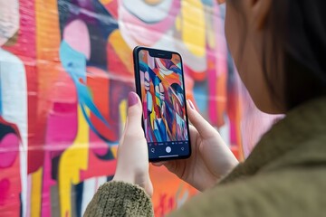 Woman Taking Photo of Colorful Graffiti Art on a Wall