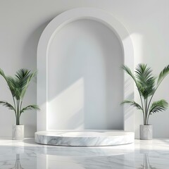 Poster - Minimalist White Marble Archway With Plants