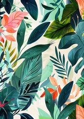 Sticker - Tropical Leaves Pattern Design Illustration