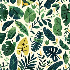 Wall Mural - Green Leaves Seamless Pattern Background Illustration