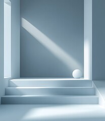 Sticker - Minimalist Abstract Light Blue Room With Stairs And Sphere