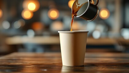 Cozy Coffee Cup Mockup on Rustic Table with Soft Blurred Background for Relaxed Atmosphere