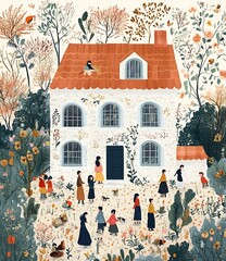 Wall Mural - House in the Garden with People