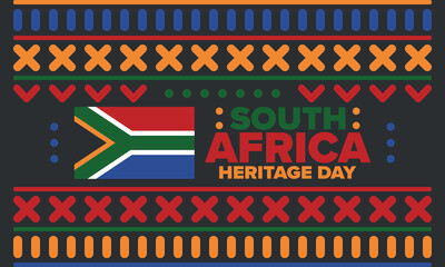 Wall Mural - South Africa Heritage Day. Happy holiday. Celebrate culture and traditions of nation. South African flag. Poster with illustration. Pattern design. Vector