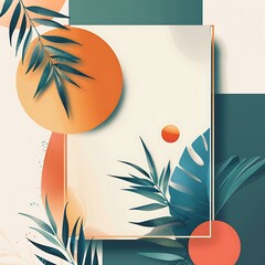 Wall Mural - Abstract Tropical Leaf Illustration with Geometric Shapes