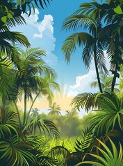 Poster - Tropical Rainforest Landscape Illustration