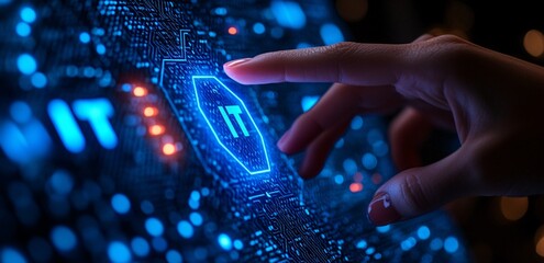 IT information technology concept on touchscreen, computer systems
