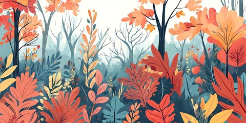 Sticker - Autumn Forest Illustration With Colorful Leaves