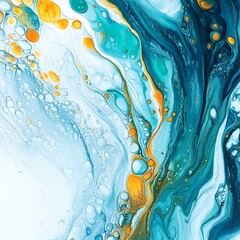 Poster - Abstract Fluid Art Painting with Blue, Yellow and White Colors