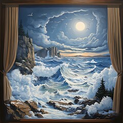 Wall Mural - Sea Through Window Painting