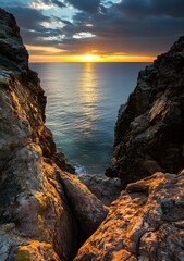 Canvas Print - Sunset View Through Rocky Cliffs