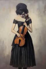 Sticker - Woman is depicted with black mascara running down her face due to tears playing violin painting cello entertainment.