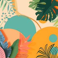 Poster - Tropical Leaf Background with Abstract Shapes