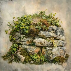 Stone Wall With Plants and Moss