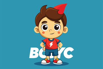 Sticker - A cartoon boy with a red cap stands confidently, showing a playful and adventurous spirit, cartoon character boyc