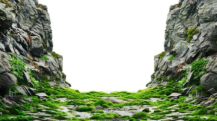 Wall Mural - Green Mossy Rock Cliff Landscape Background