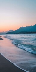 Canvas Print - Peaceful Ocean Sunset With Mountains In Background