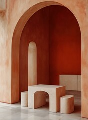 Canvas Print - Minimalist Interior Design with Arched Walls and Stone Furniture