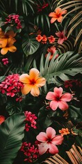 Poster - Tropical Flowers and Leaves in a Lush Setting