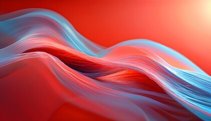 Wall Mural - Dynamic Waves of Energy on Radiant Red Gradient Background with Fluid Curves and Vibrant Flow