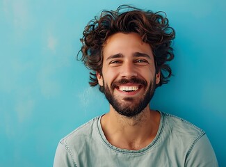 Sticker - Portrait of a happy young man with curly hair