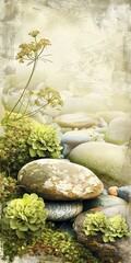 Canvas Print - Green Plants and Stones in a Natural Setting