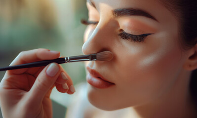 Close-Up of Makeup Artist Applying Concealer for Flawless Beauty Finish