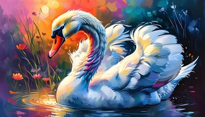 Vibrant and Elegant Swan Illustration in Bold Colors