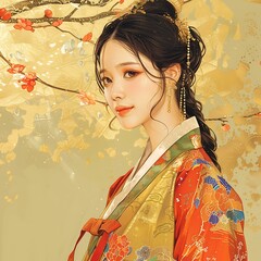 Wall Mural - A beautiful Korean woman in traditional dress