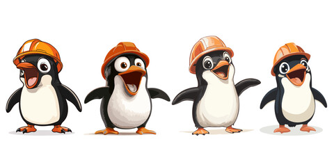 Wall Mural - set of cartoon of an adorable penguin wearing a construction helmet, on a white background