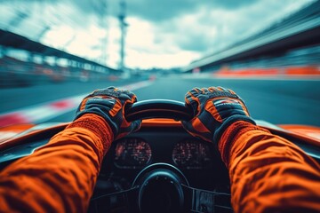 Racing car cockpit driving gloves track.