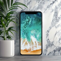 Canvas Print - Smartphone Displaying Ocean Waves Background