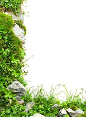 Canvas Print - Green Grass and Rocks Border on White Background