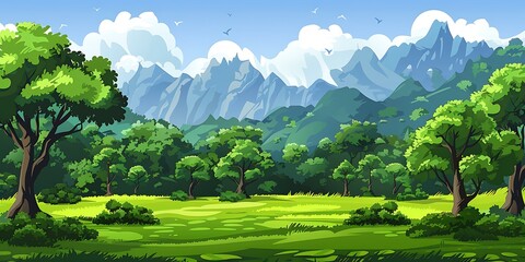 Green Mountain Landscape Illustration