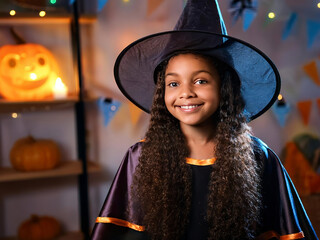 Girl dressed as witch during the Halloween