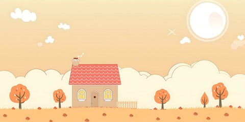 Poster - Cute Cartoon House Illustration With Autumn Trees